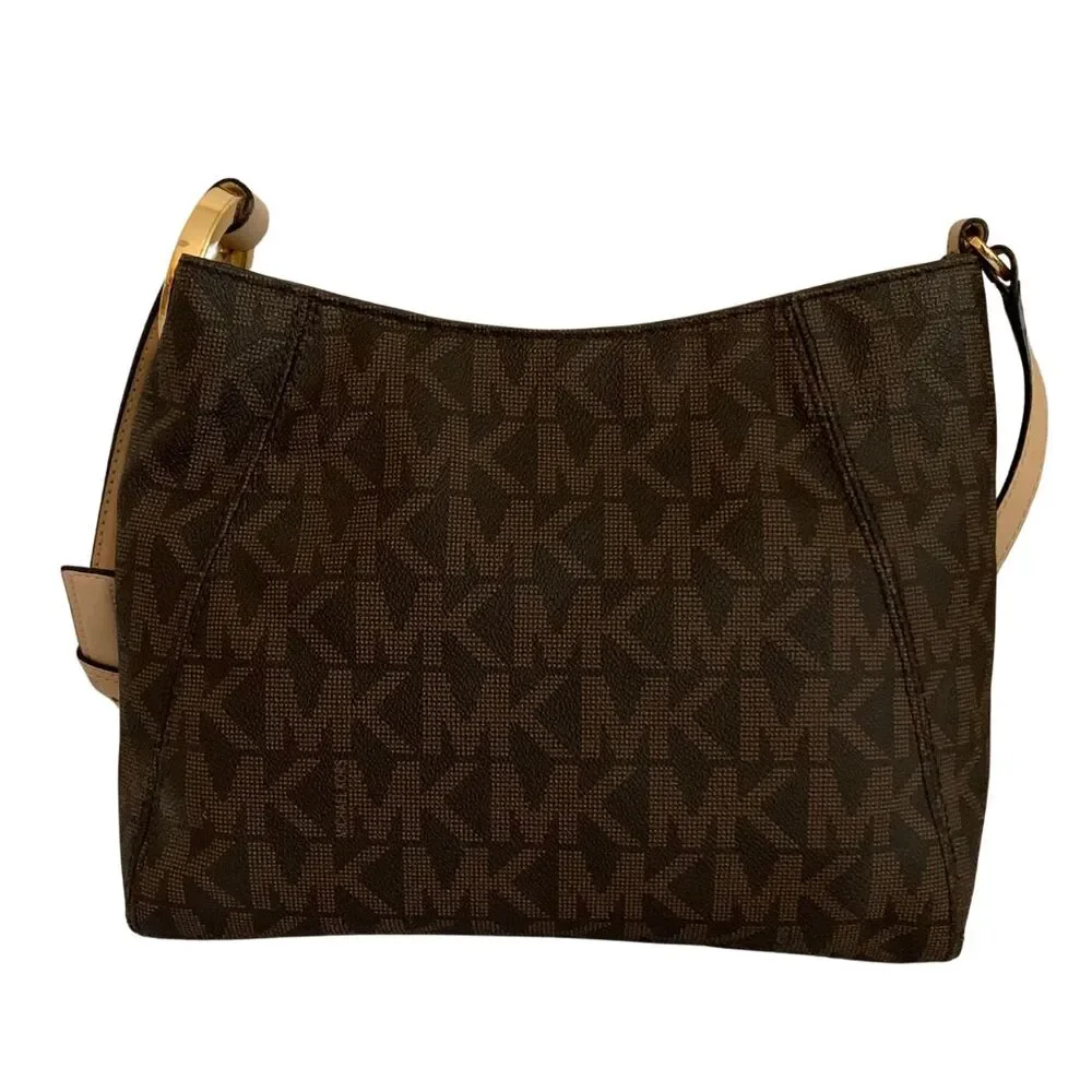 Michael Kors Brown Monogram Crossbody Bag with Gold MK Logo Ring Accent - Picture 6 of 14